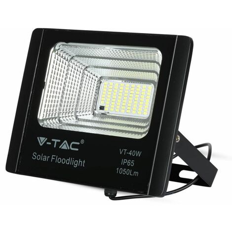 V-TAC LED-Flutlicht mit Fernbedienung, 16W Solarpanel, LiFePO4, Timer, 5m Kabel, Naturweiß, Schwarz, IP65