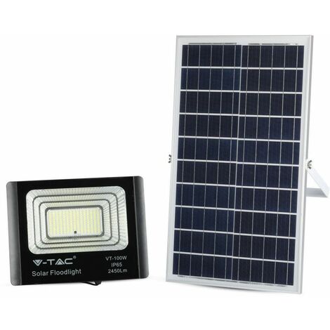 V-TAC LED Flutlicht mit Fernbedienung, 35W Solarpanel, LiFePO4, Timer, 5m Kabel, Kaltweiß, Schwarz, IP65