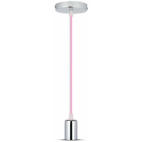 V-TAC LED Kronleuchter Zylinder Metall Lampenfassung E27 (Max 60W) L:100cm Chrom Rosa Kabel