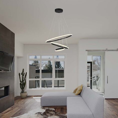 V-TAC LED Pendelleuchte mit 3 Kreisen 32W Metall Farbe Schwarz 604020cm Warmweiß