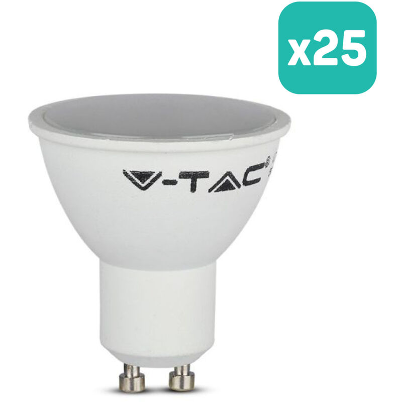 V-TAC LED Spot Light - GU10 - Lentille 110° - IP20 - Blanc laiteux - 4.5W - 400 Lumens - 3000K - Pack de 25