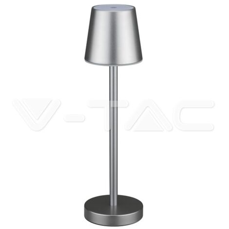 V-TAC LED-Tischleuchte, 3 W, wiederaufladbar, batteriebetrieben, graue Farbe, USB C Touch, dimmbar, 3000 K, Restaurant-Tischleuchte für den Innenbereich, IP20 – 10191