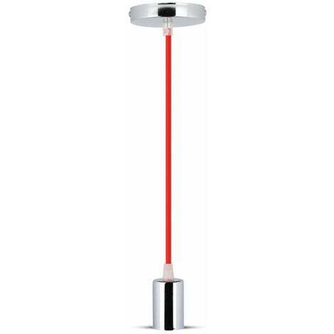 V-TAC LED-Zylinder-Kronleuchter, Metall, E27-Lampenfassung (max. 60 W), L:100 cm, Chrom, rotes Kabel