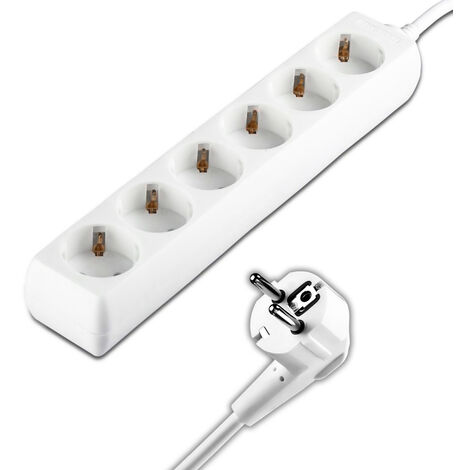 V-TAC Multipresa con Cavo 1,5m 6 Prese 10A 2P + Schuko e Spina Schuko Colore Bianco