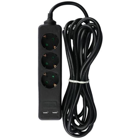 V-TAC Multipresa con Cavo 5m 3 Prese 10A 2P + Schuko 2 USB e Spina Schuko Colore Nero