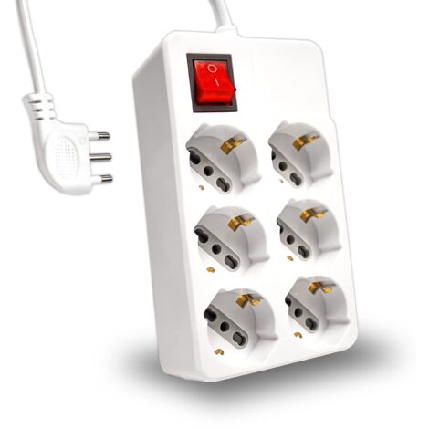 V-TAC Multipresa Elettrica 6 Posti con Interruttore e Cavo 1,5mt - 6 Prese Frontali 10/16A Bipasso Schuko - Ciabatta Presa Elettrica per Casa, Ufficio, Negozio - Spina 16A, Bianco
