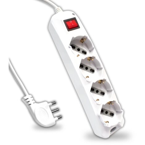 V-TAC Multipresa Elettrica con Interruttore e Cavo da 1,5 Metri - 4 Prese 10/16A Bipasso + Schuko - Spina 16A - Ciabatta Presa Elettrica per Casa, Ufficio, Negozio - Colore Bianco