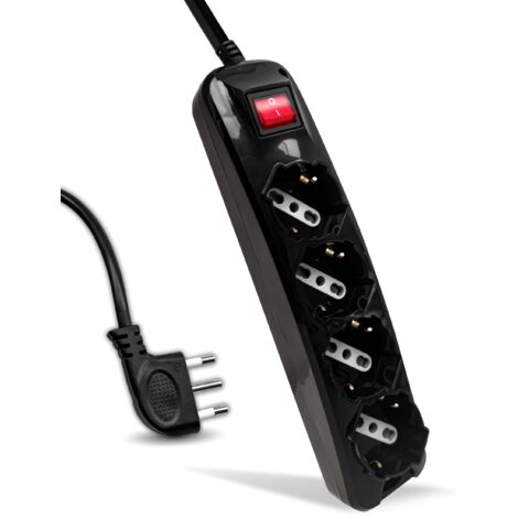 V-TAC Multipresa Elettrica Nera 4 Prese con Interruttore e Cavo da 1,5 Metri - 4 Prese 10/16A Bipasso + Schuko - Spina 16A - Ciabatta Multipresa - Presa Elettrica per Casa, Ufficio - Colore Nero