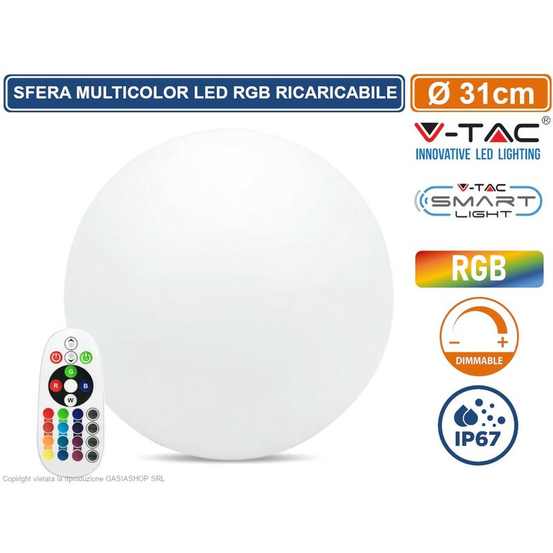 V-tac - VT-7803 sfera luminosa 31CM multicolor led rgb 1W ricaricabile con telecomando IP67 - sku 40161