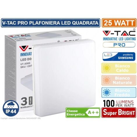 V-tac plafoniera led quadrata 25w 3000lm 6500k ip44 vt-8066sq 13979