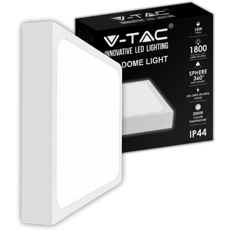 V-TAC Plafoniera LED Quadrata da Soffitto 18W con Interruttore - Alta Luminosità - Luce 3000K Bianca Calda - Lampada Satinata per Casa e Ufficio - 1530 Lumen - 225 x 225 mm