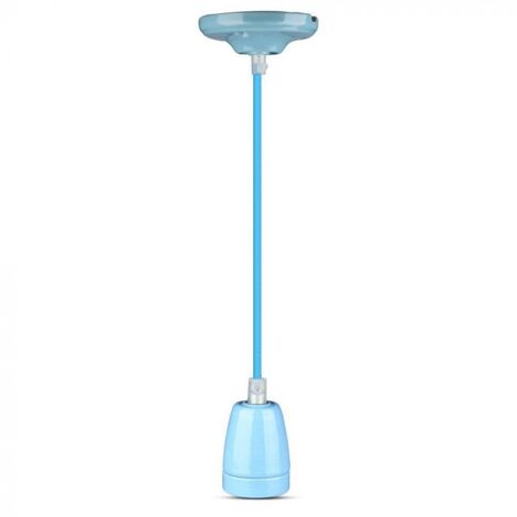 V-TAC Portalampada in Porcellana E27 (Max 60W) Colore Blu e Cavo in Corda