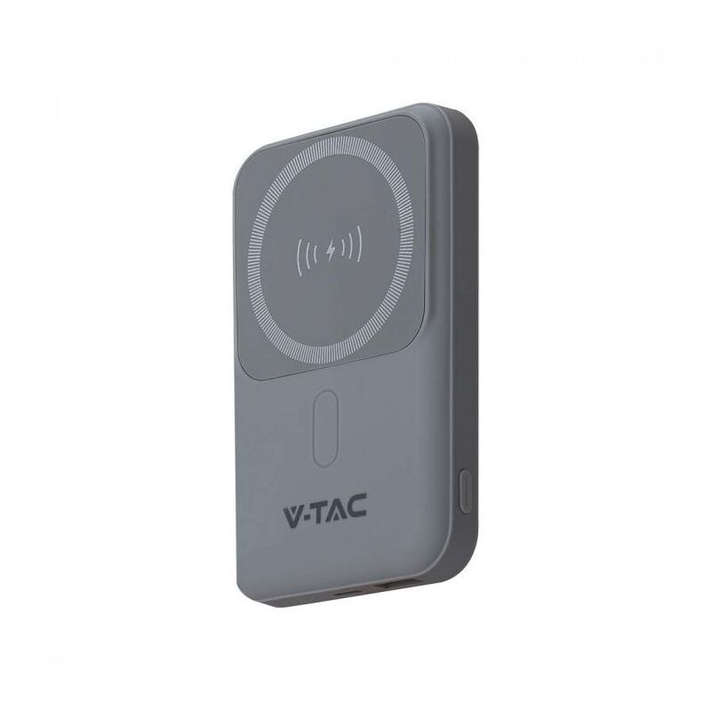 V-tac - power bank magsafe 10000Ah magnétique avec chargement sans fil 20W ultra-fin couleur gris - 23040