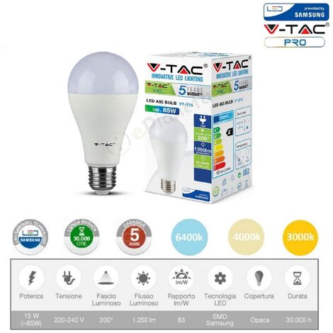 V-TAC PRO Lampadina led bulbo 15w A66 attacco grande E27 copertura opaca luce fredda naturale calda  Calda