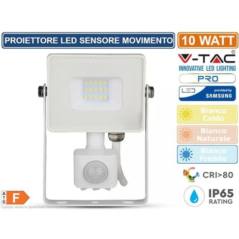 V-TAC PRO VT-10-S FARETTO LED 10W ULTRA SOTTILE SLIM CHIP SAMSUNG CON SENSORE COLORE BIANCO - SKU 433 / 434 / 435 - Colore Luce: Bianco Freddo