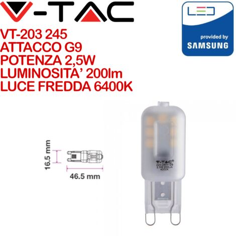 V-TAC PRO VT-203-B Lampadina Faretto LED Chip Samsung G9 2,5W Luce Fredda 6400K (Blister 1 pezzo)SKU 244