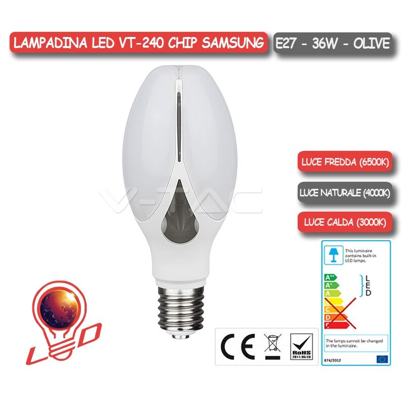 Image of Lampadina led E27 36w Olive Chip Samsung V-tac VT-240 - VT-240-284- 4000k