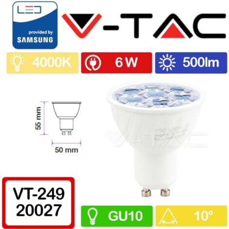 LAMPADINA LED V-TAC VT-249 PAR16 GU10 6W FARETTO SPOTLIGHT SMD CHIP SAMSUNG LUCE CALDA