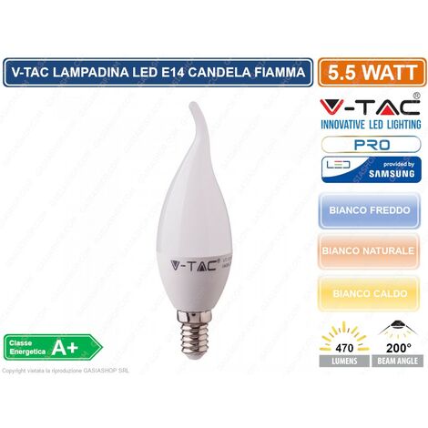 V-TAC PRO Lampadina led candela 5,5w attacco piccolo E14 colpo di vento  fiamma opaco luce bianca naturale calda