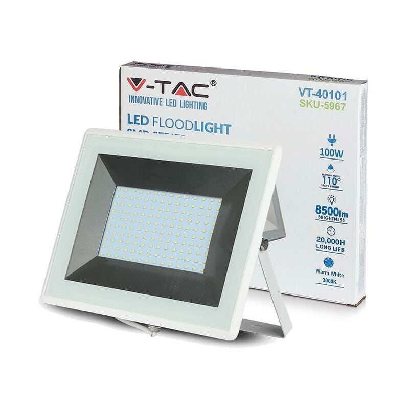 100W LED PROIETTORE SMD E-SERIES CORPO BIANCO BIANCO CALDO 3000K - Luce CALDA