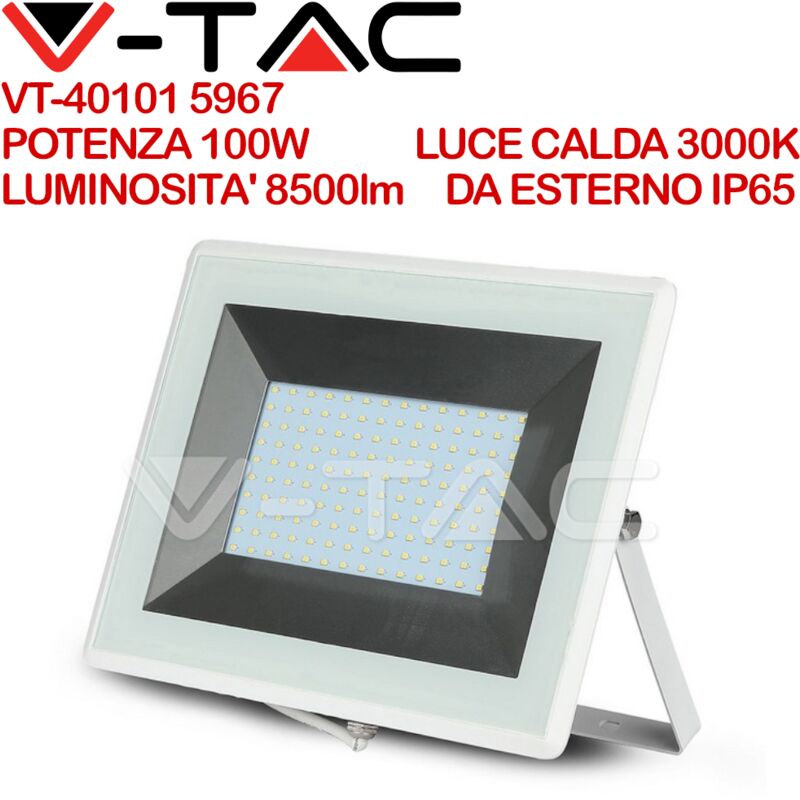 V-TAC VT-40101 Faro LED SMD 100W E-Series Colore Bianco IP65 Bianco caldo - 3000K