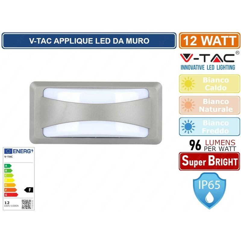 Image of VT-8058 lampada led da muro 12W wall light da esterno IP65 - sku 218245 / 218246 / 218247 - Colore Luce: Bianco Freddo - V-tac