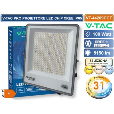 V-TAC PRO VT-44209CCT PROIETTORE SMD LED 200W CHIP CREE DA ESTERNO IP65 CON SWITCH CCT PER SELEZIONE LUCE