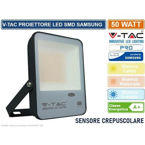 FARO LED 50 WATT FARETTO CON SENSORE CREPUSCOLARE ESTERNO 50W 2 PEZZI