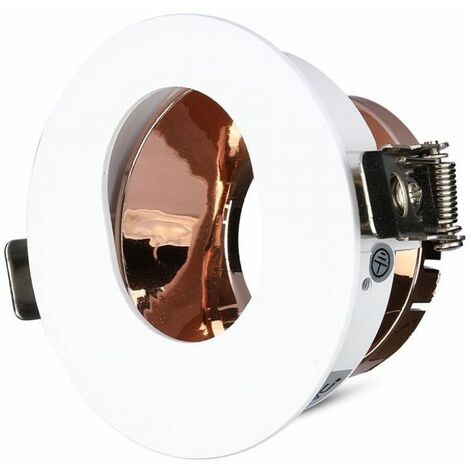 V-TAC Runder, verstellbarer GU10-LED-Einbaustrahlerhalter mit ovalem Loch, Farbe Weiß mit Roségold-Innenseite