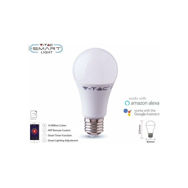 Image of Smart Lampada Led Bulb E27 A60 11W WiFi rgb cct Dimmerabile app Compatible Amazon Alexa Google Home SKU-212752 - V-tac