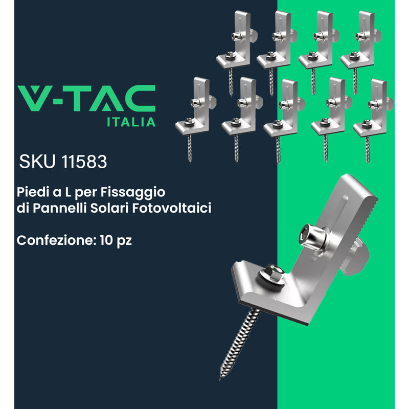 V-tac - Pieds en l pour la fixation de panneaux solaires photovoltaà¯ques (10 pièces)