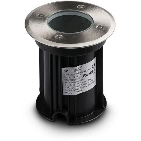 V-Tac – Spot encastrable extérieur sol rond IP65 – Acier inoxydable – Compatible ampoule GU10 – Économie d'énergie jusqu'à 80% - VT-7677
