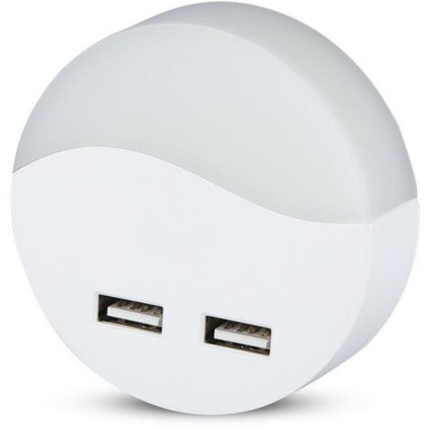 V-TAC Spot LED Rond 0,45W Veilleuse avec Capteur Crépusculaire et USB Couleur Blanche 6054,5 mm 4000K IP20 - sku 506
