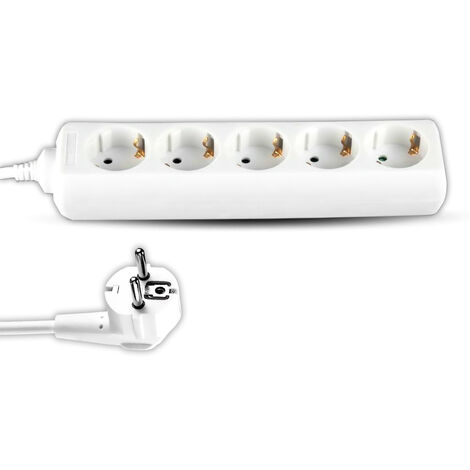 V-TAC Steckdosenleiste mit 1,5 m Kabel, 5 Steckdosen, 10 A, 2P + Schuko und Schuko-Stecker, Farbe Weiß