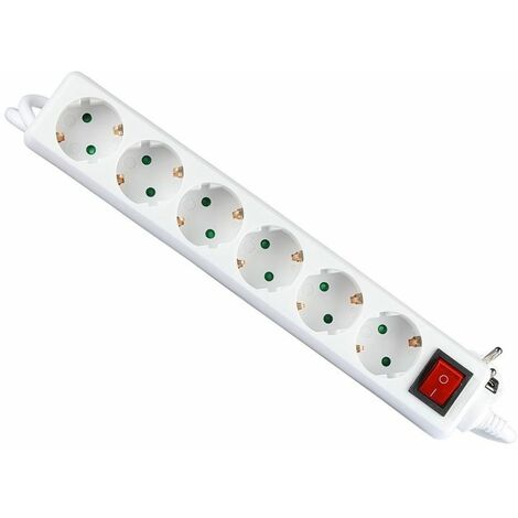 V-TAC Steckdosenleiste mit 1,5 m Kabel, 6 Steckdosen, 10 A, 2P + Schuko und beleuchtetem Schalter, Schuko-Stecker, Farbe Weiß