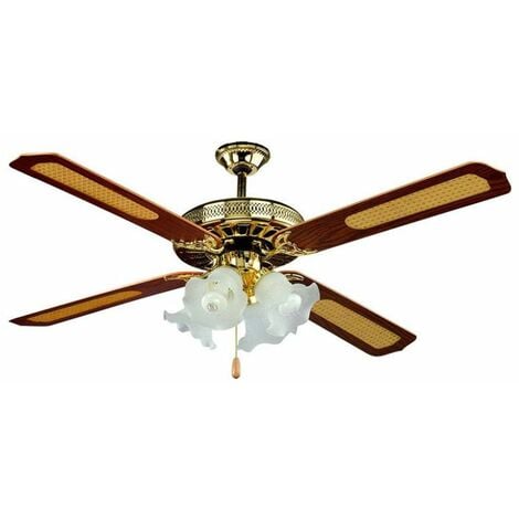 Ventilador de techo Dc Ciro Cuero 2 casquillos E27 con 4 Aspas Nogal