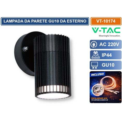V-TAC VT-10174 LAMPADA LED DA PARETE GU10 POTENZA MAX 10W DESIGN MODERNO COLORE NERO IP44