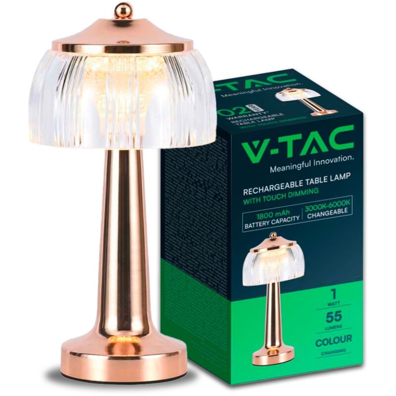 V-tac - 1w Led Tischleuchte 13, 526, 5 Gold Wiederaufladbar, Touch Cct 3in1