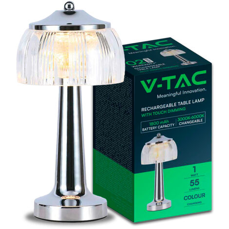 V-TAC VT-1048 LED-Tischleuchte 1W cct 3in1 Chromfarbe wiederaufladbar mit USB C Touch Dimmbar 26 cm - 7939