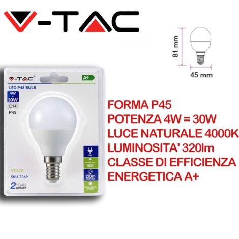 V-TAC VT-110 Lampadina LED E14 4W P45 Bianco naturale - 4000K