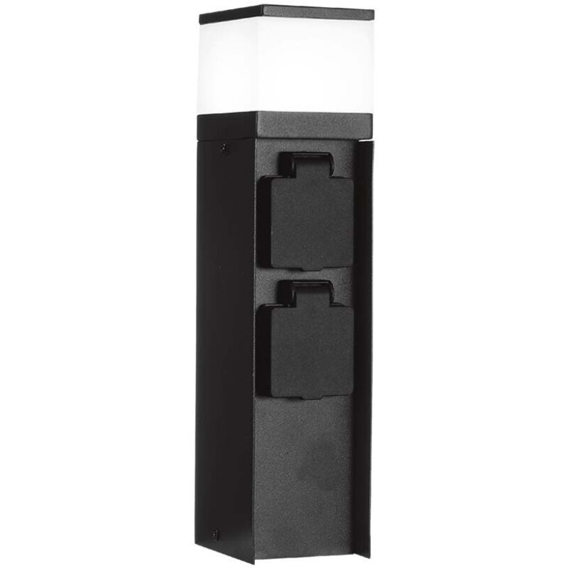Lampadaire avec 2 prises Schuko 16A en acier inoxydable pour le jardin 30cm avec support spot G9, coloris noir IP44 - 23403 - V-tac
