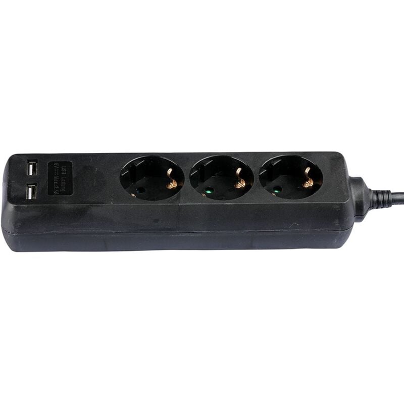 Adaptateurs et prises - 3 voies - Prise d'extension usb - IP20 - Noir - fil de 1,5 m