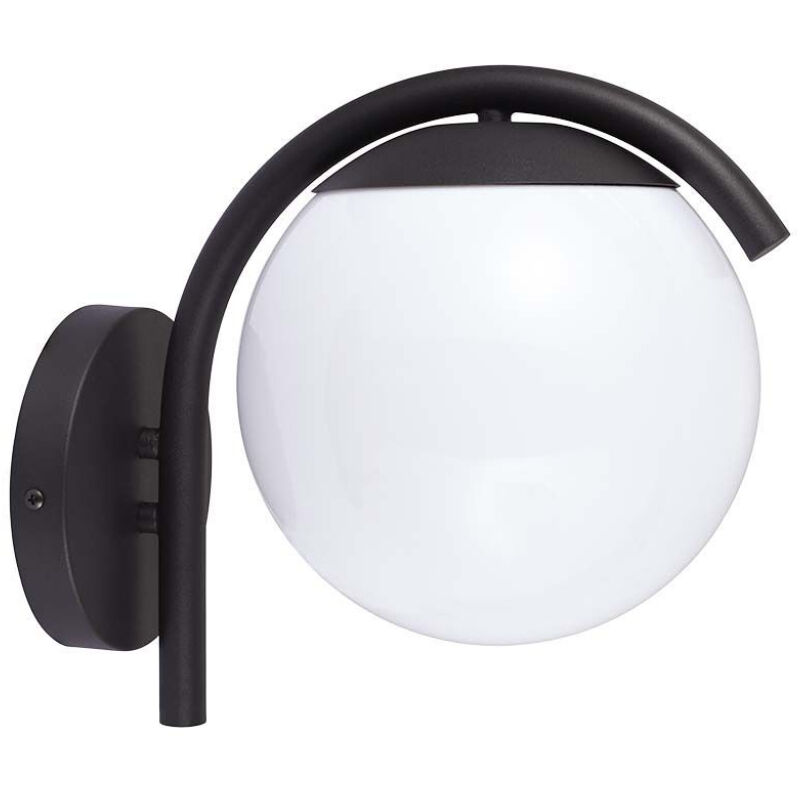 Applique led avec sphàère opale et support d'ampoule E27 200280260mm Couleur Noir Mat IP44