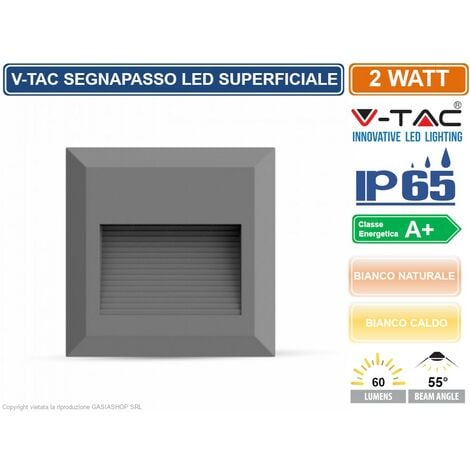 V-TAC VT-1152 FARETTO SEGNAPASSO LED A MONTAGGIO SUPERFICIALE QUADRATO 2W PER ESTERNO COLORE GRIGIO - SKU 1325 / 1324 IP65 - Colore Luce: Bianco Naturale