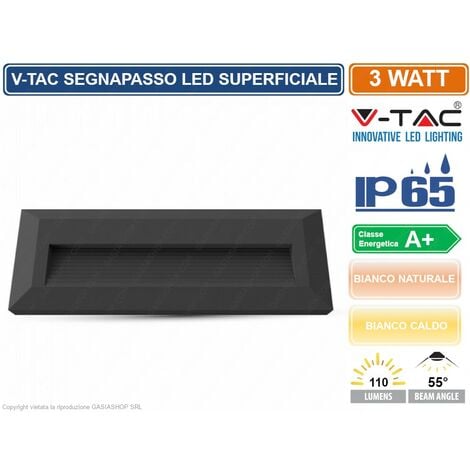 V-TAC VT-1162 FARETTO SEGNAPASSO LED A MONTAGGIO SUPERFICIALE RETTANGOLARE 3W PER ESTERNO COLORE NERO- SKU 1329 / 1328 IP65 - Colore Luce: Bianco Naturale