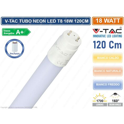 V-TAC VT-1277 SMD TUBO LED NANO PLASTIC T8 G13 18W LAMPADINA 120CM - SKU 6263 / 6273 / 6264 - Colore Luce: Bianco Naturale