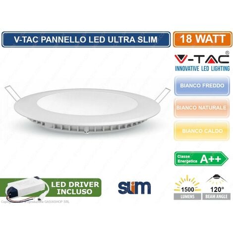 V-TAC Faretto da incasso a LED 18 watt pannello a soffitto sala da pranzo faretto alluminio luce diurna 6000 K VTAC 4861