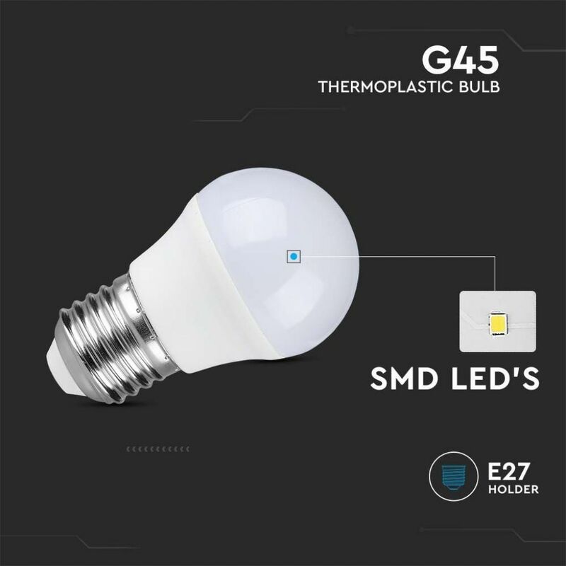 V-tac - LED-Lampe, Fassung E27, 4,5 w, G45, warmweiß, Kunststoff