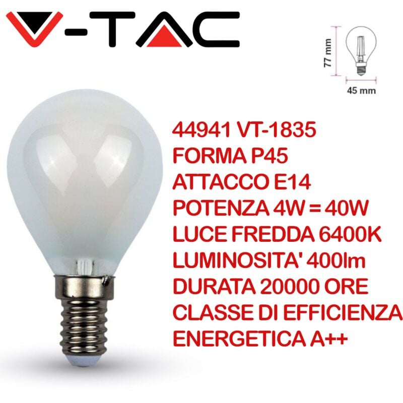 V-tac - VT-1835 Lampadina led E14 4W P45 Filamento...