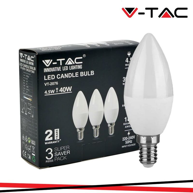 Image of V-tac - led lampadina 4.5W E14 candela 6500K 3 pcs/blister - Luce fredda